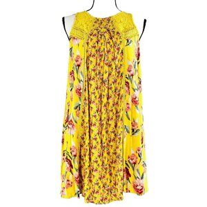 Taylor & Sage Mini Dress Sleeveless Lace Halter Keyhole Back Yellow Floral L